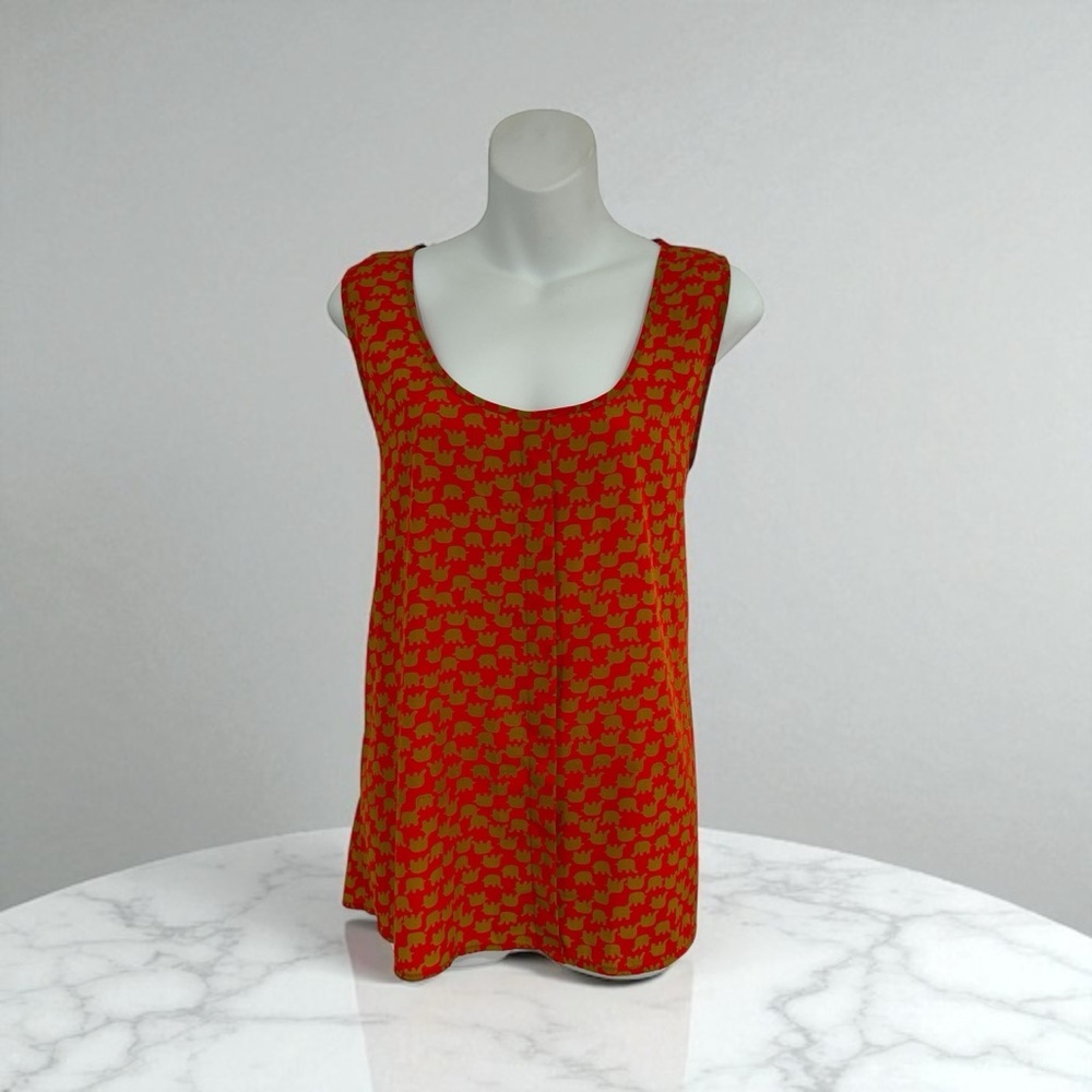 Ophelia & Co. Red and Gold Tunic Top in size Large with Elephant Pattern